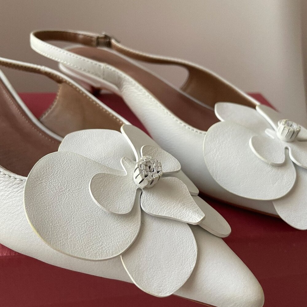 NIB Maeve Floral Slingback Heels Anthropologie Kitten Heel Sandals in White 37 - Picture 6 of 10